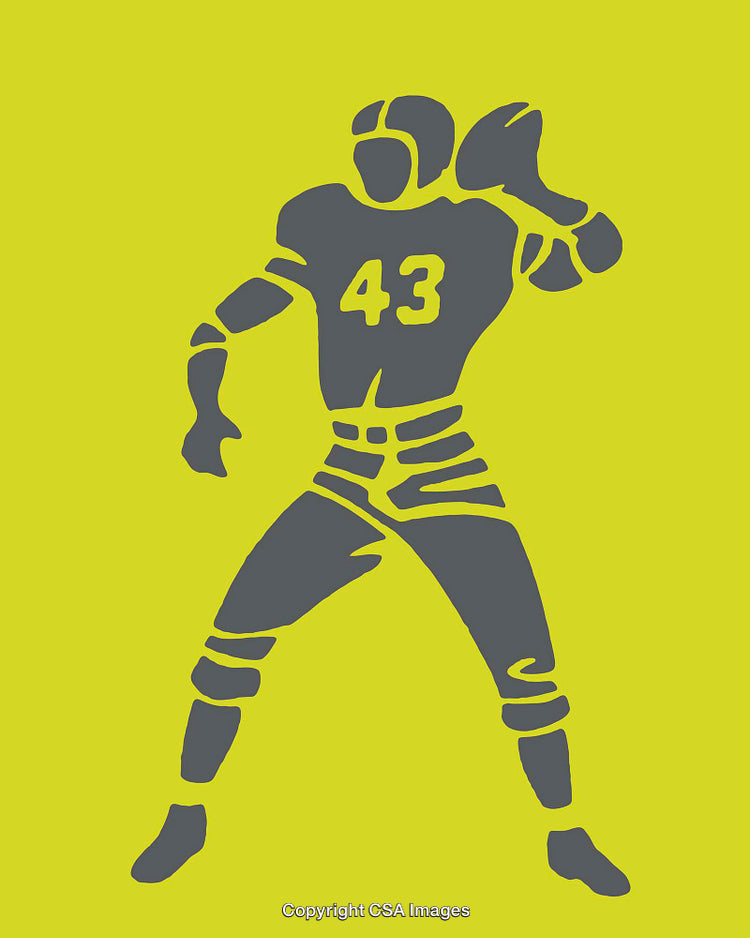 American Football Player Illustration in Dynamic Throwing Pose on Yellow Background