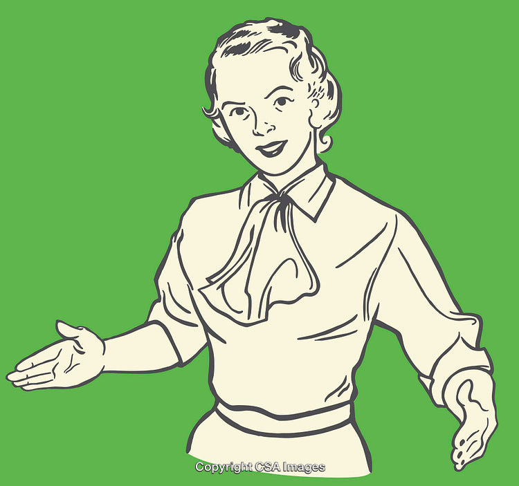 Vintage Illustration of a Smiling Woman with Open Gestures