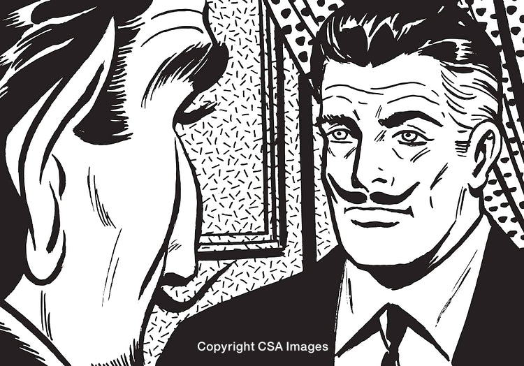 Vintage Comic-Style Illustration Featuring Two Men in a Nostalgic Dialogue Scene