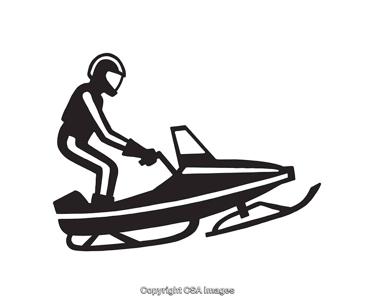 Black and White Icon of a Snowmobiler in Motion