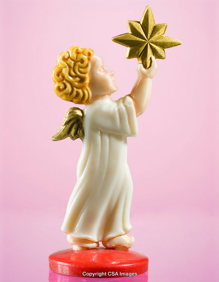 Golden Angel Figure Holding Star with Pink Background