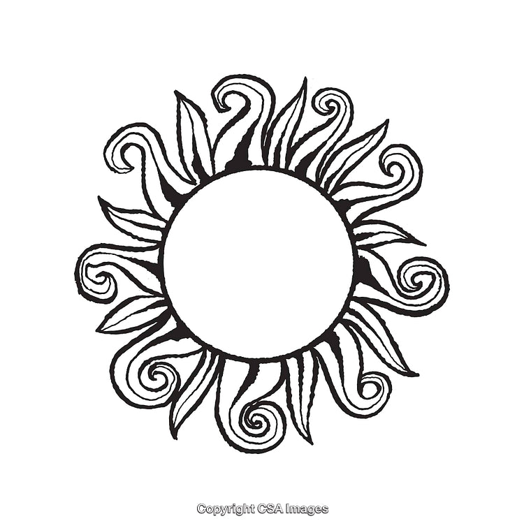 Hand-Drawn Sunburst Design in Black and White Illustration Style