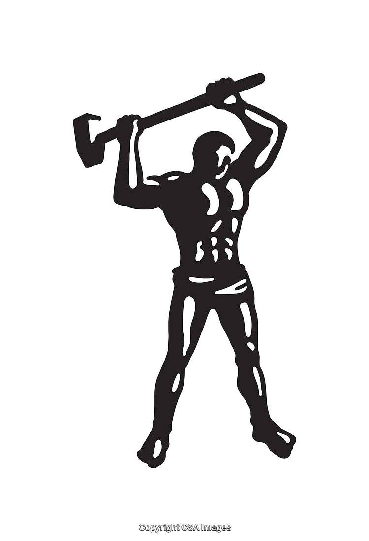 Muscular Figure Lifting Axe Illustration in Black and White