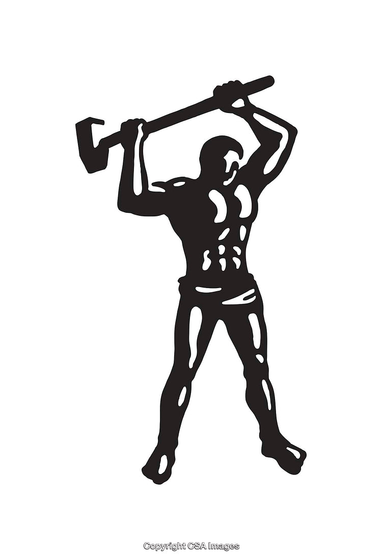 Muscular Figure Lifting Axe Illustration in Black and White