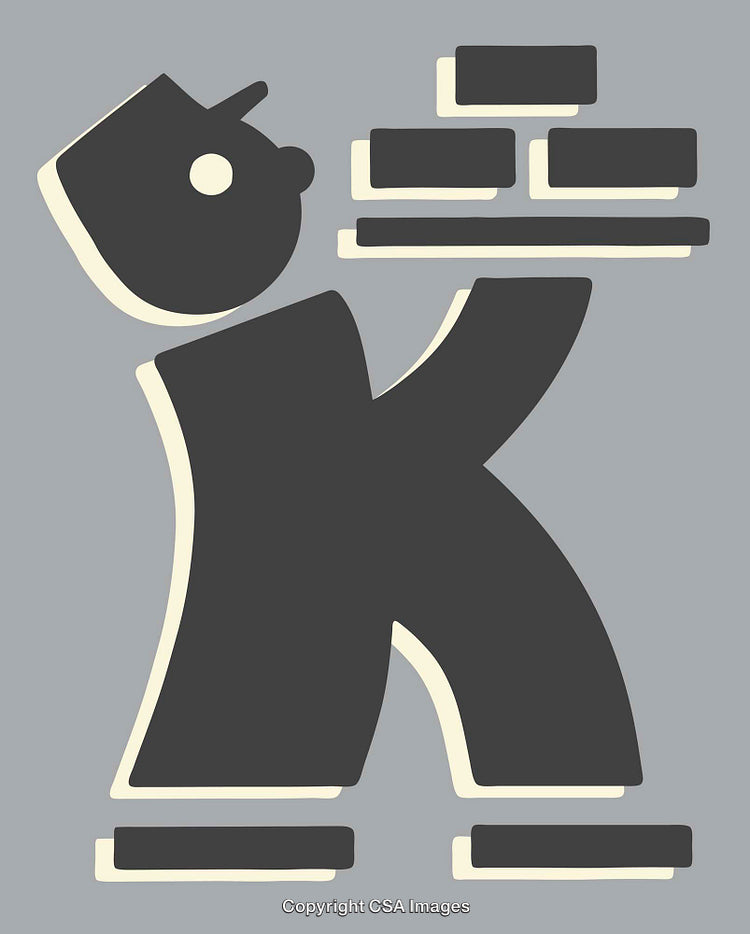 Abstract Worker Figure Carrying Bricks in Minimalistic Line Art Style