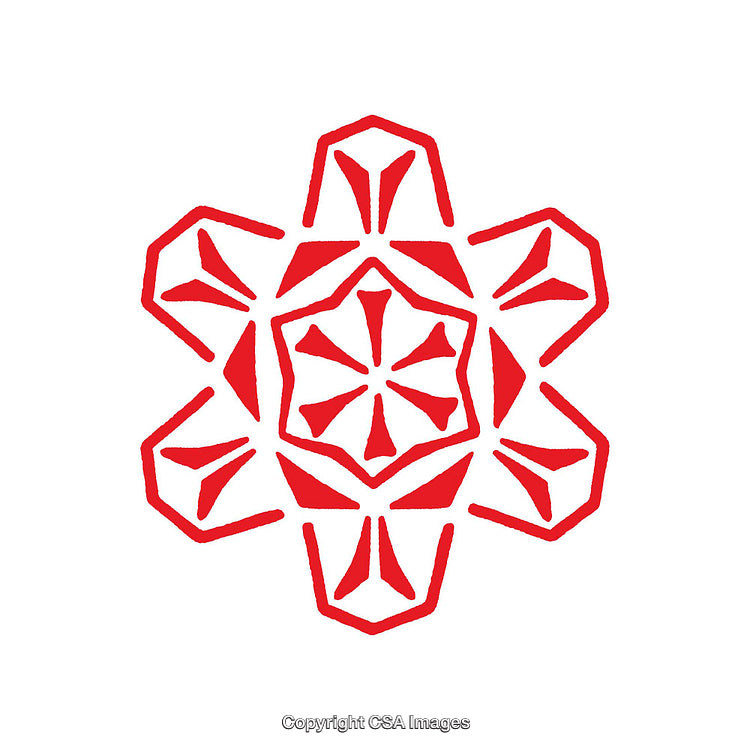 Geometric Red Symmetrical Patterned Design in a Star-Like Shape