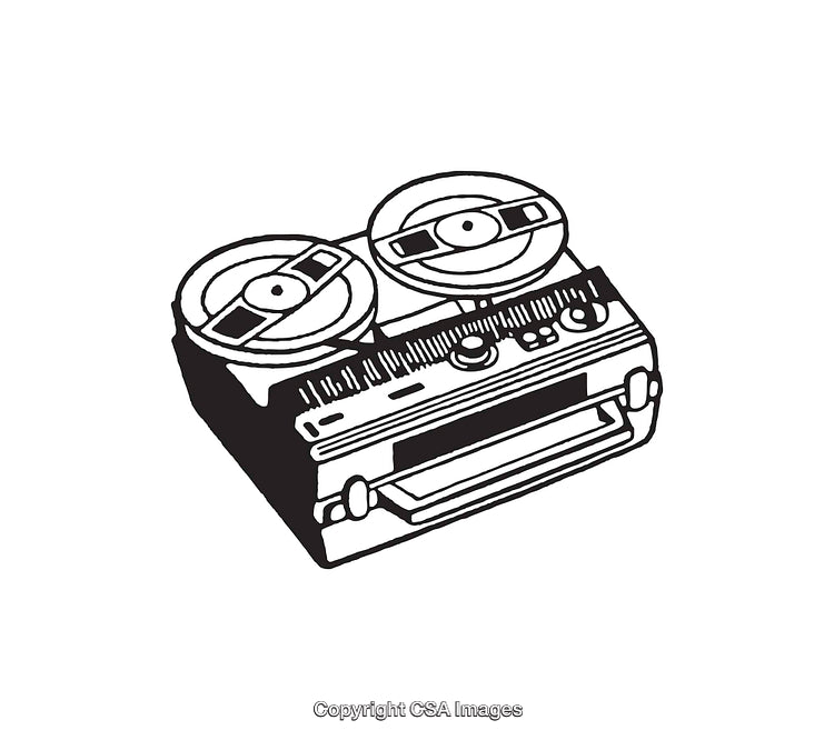 Black and White Line Art of a Vintage Audio Tape Recorder