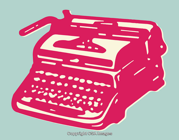 Retro Vintage Typewriter Illustration in Bright Pink on Teal Background