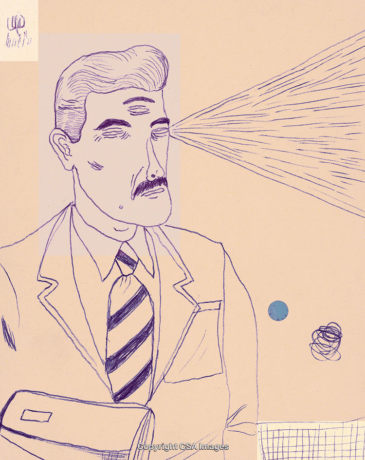 Surreal Man Illustration Highlighting Abstract Eye Projection and Unique Design