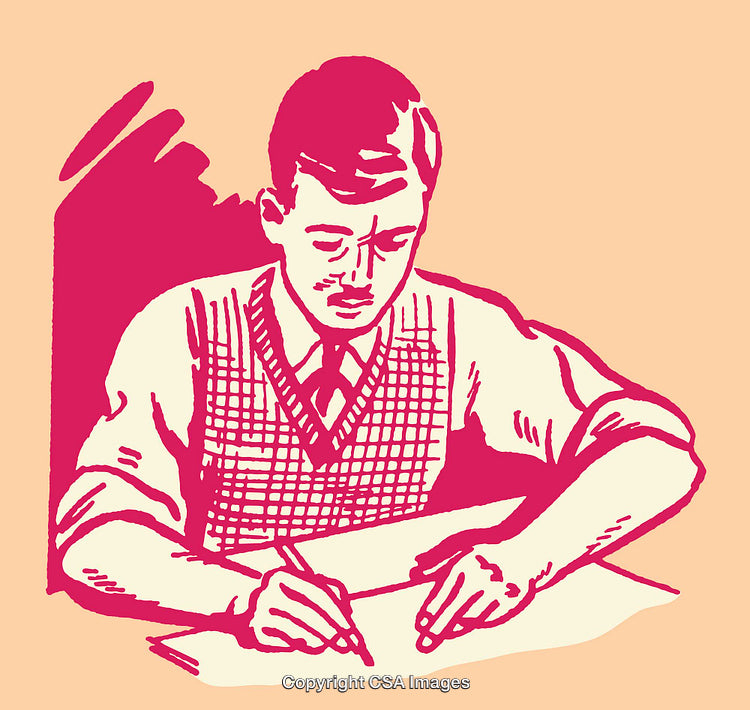 Vintage Style Line Art of a Man Writing