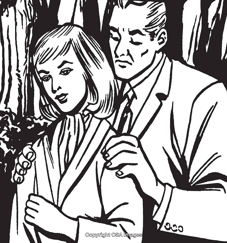 Artistic Illustration Depicting Emotional Interaction Between Two People in Black and White