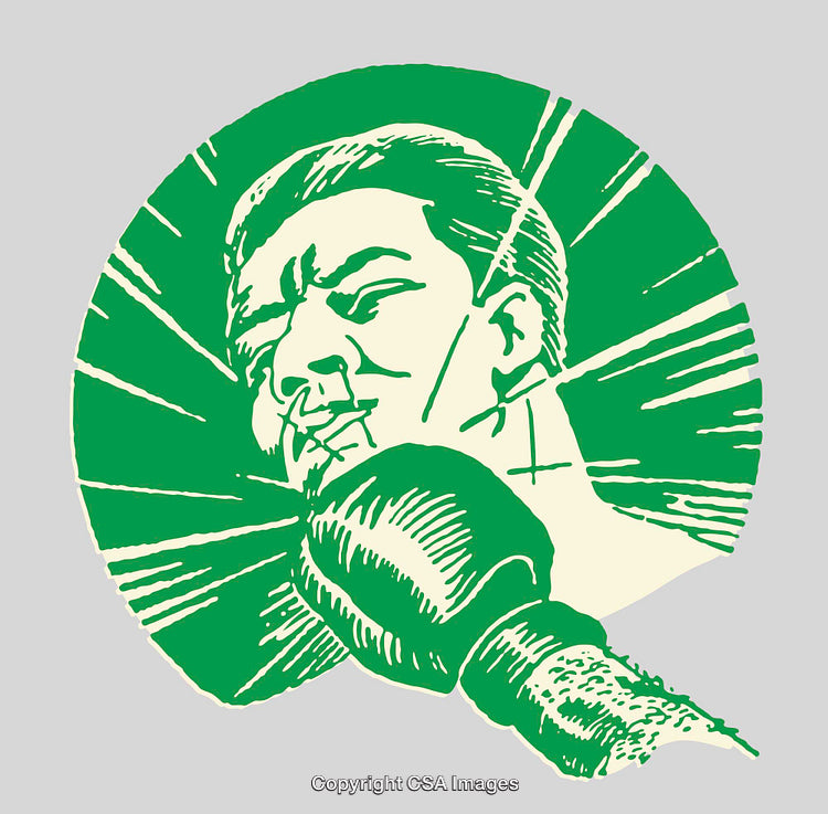 Green Illustration of a Boxing Glove Striking the Opponent in Face