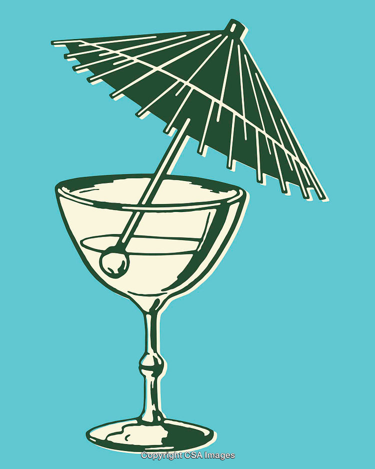 Retro Graphic of a Cocktail Glass With Umbrella Design