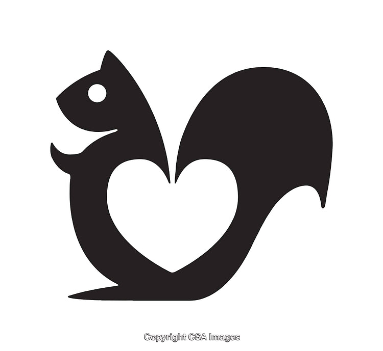 Black and White Squirrel Silhouette with Heart-Shaped Design