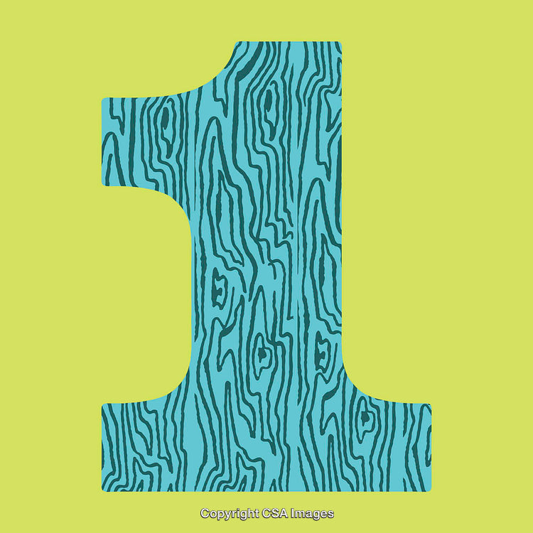Stylized Number One with Wood Grain Pattern on Bright Background