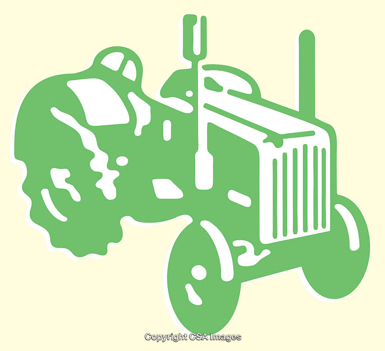 Green Line Art Illustration of a Vintage Tractor on Beige Background