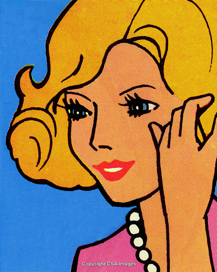 Colorful Pop Art Style Illustration of Retro Female Portrait in Modern Design