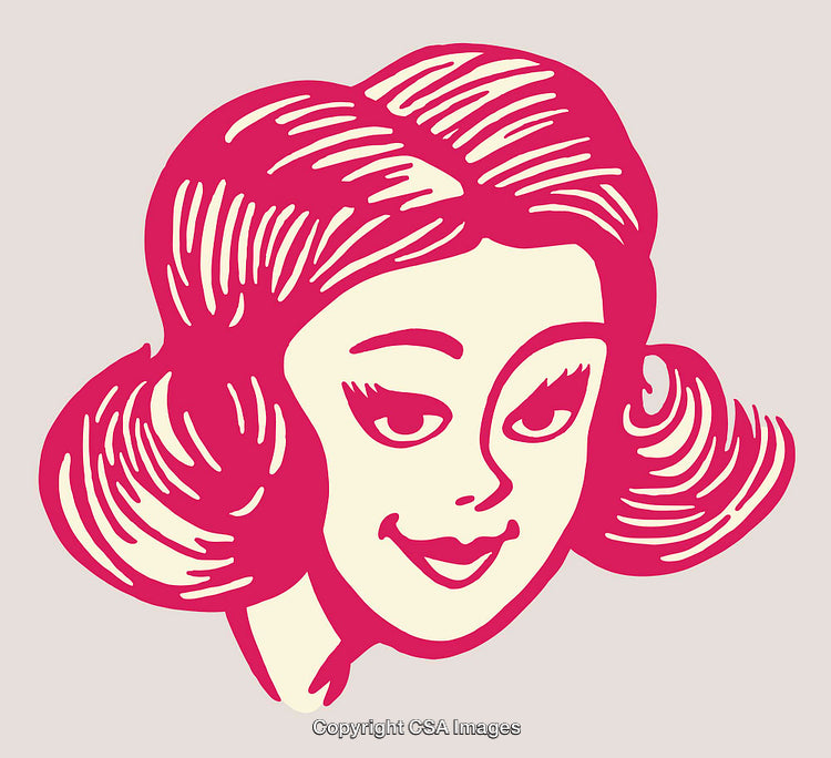 Retro Style Line Art of a Smiling Woman's Face in Pink and Cream
