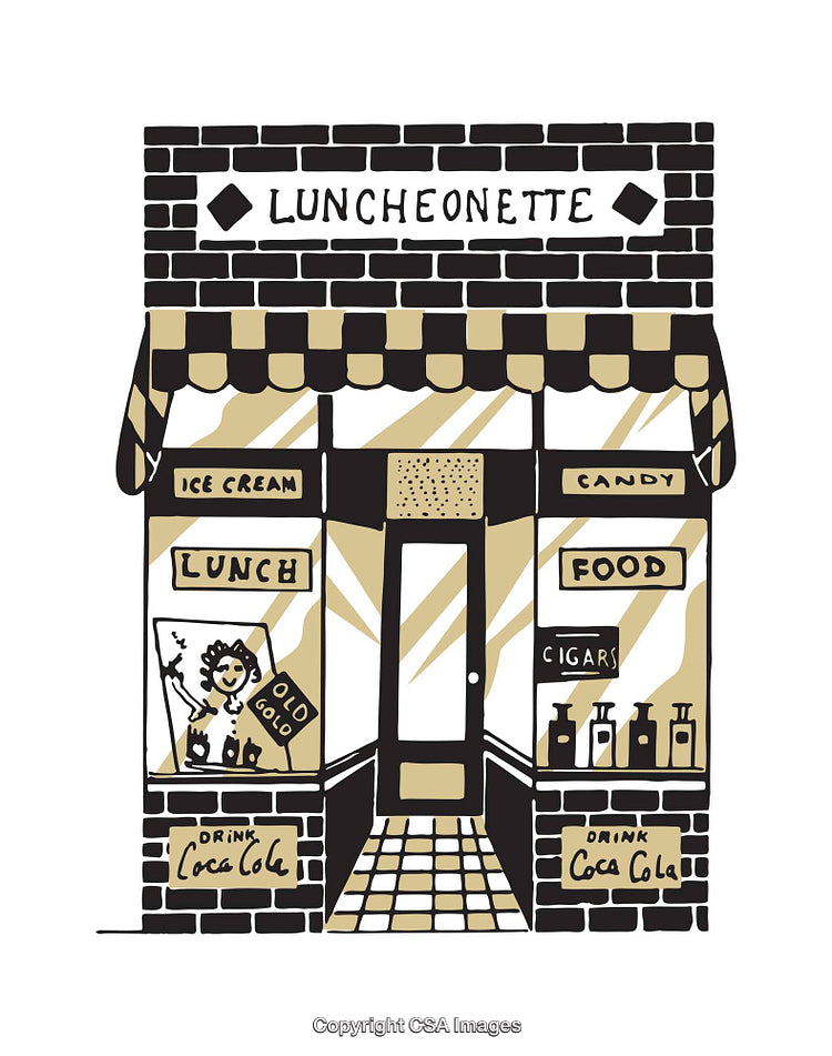 Vintage Luncheonette Illustration with Retro Advertisement Details