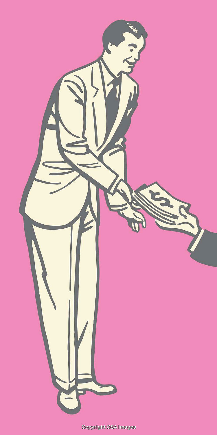 Businessman Receiving Money in Colorful Retro Style Art Illustration