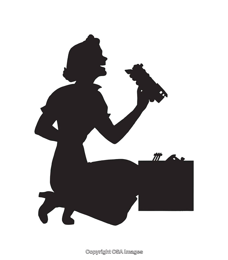 Silhouette of Woman Working with Tool in Retro Style