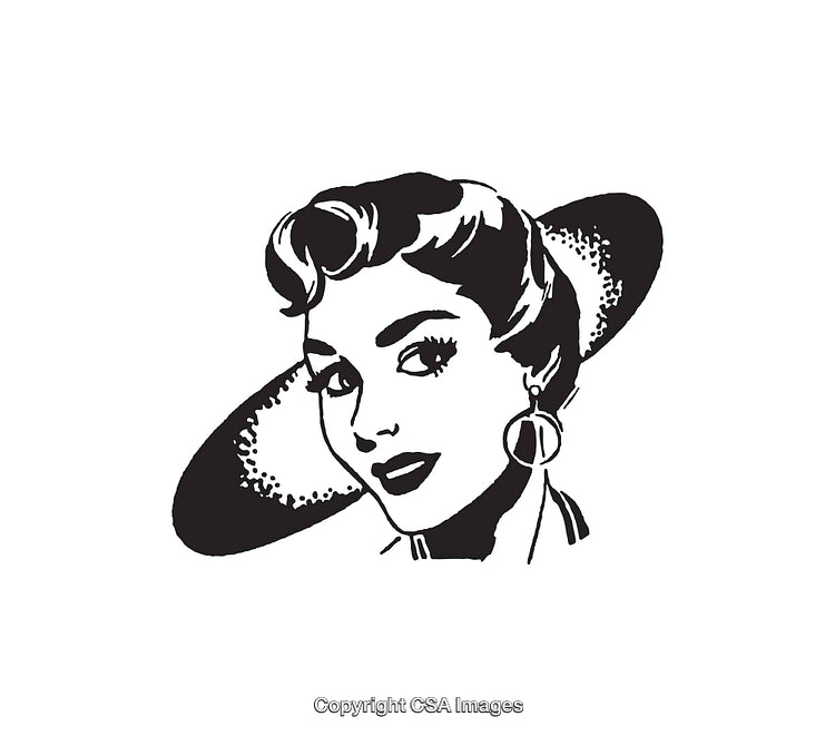 Retro Black and White Illustration of a Woman With Fascinator Hat