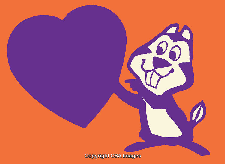 Colorful Cartoon Animal Holding a Heart on a Bright Background