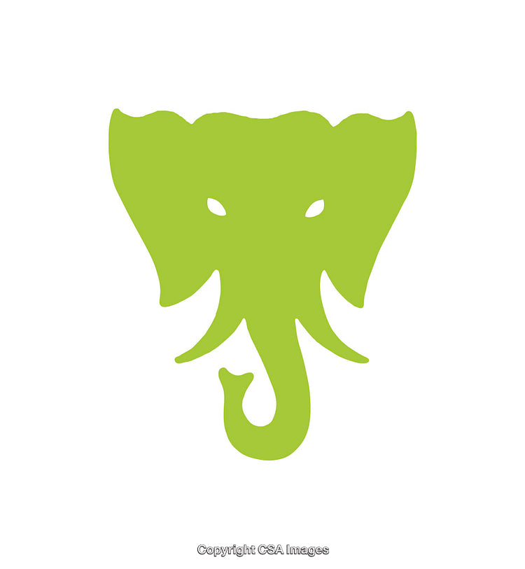 Green Elephant Silhouette Icon on a White Background