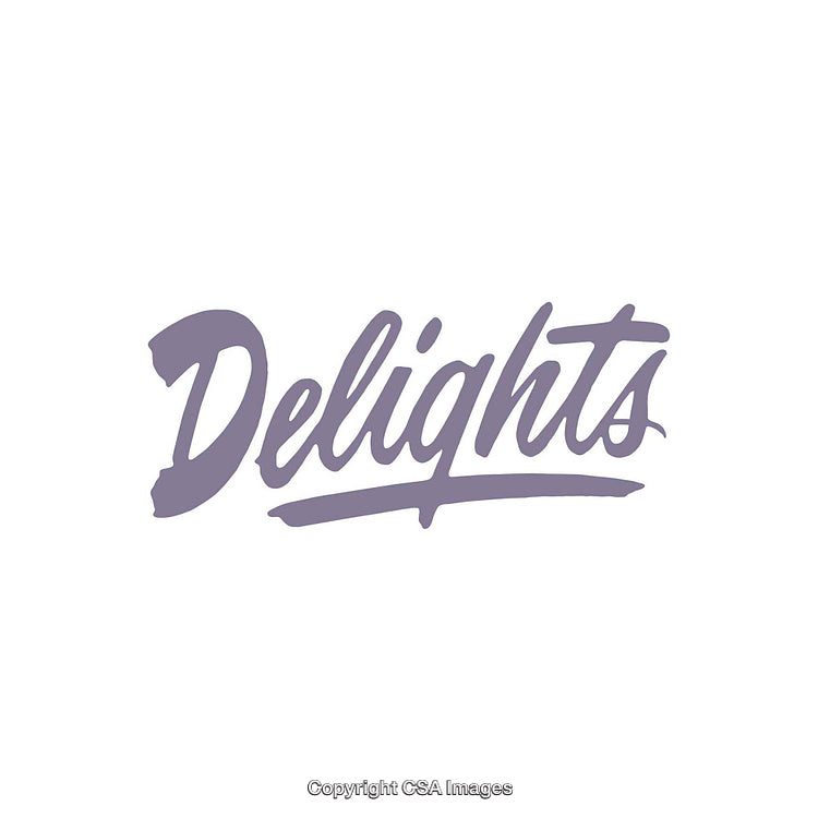 Stylized Purple Lettering Art Featuring the Word 'Delights'