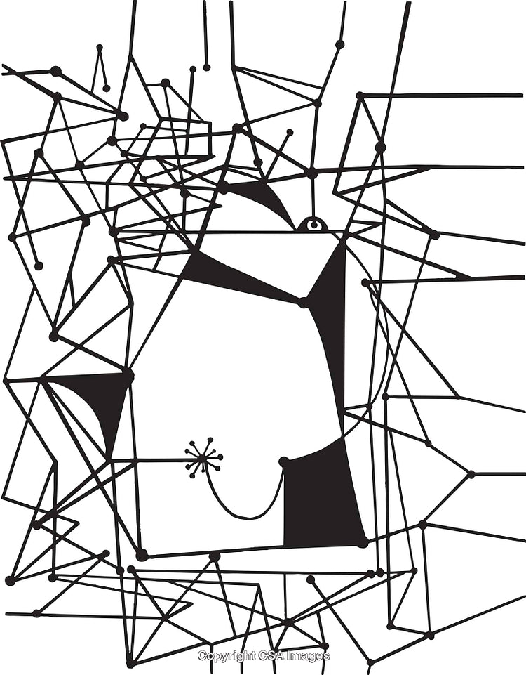 Abstract Black and White Pattern with Geometric Shapes and Lines Artwork