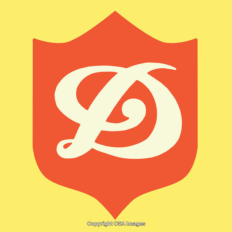 Bold Decorative Shield Design with Vintage Typography on Vibrant Background