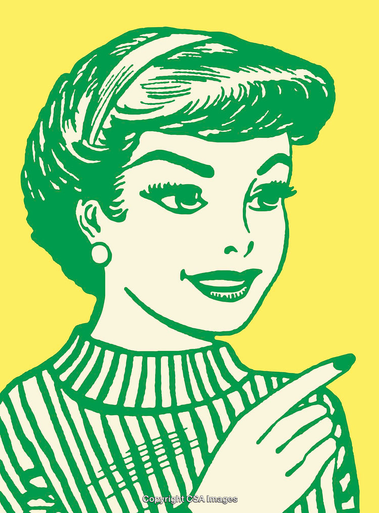 Retro Styled Line Art Illustration of a Woman in Vibrant Colors