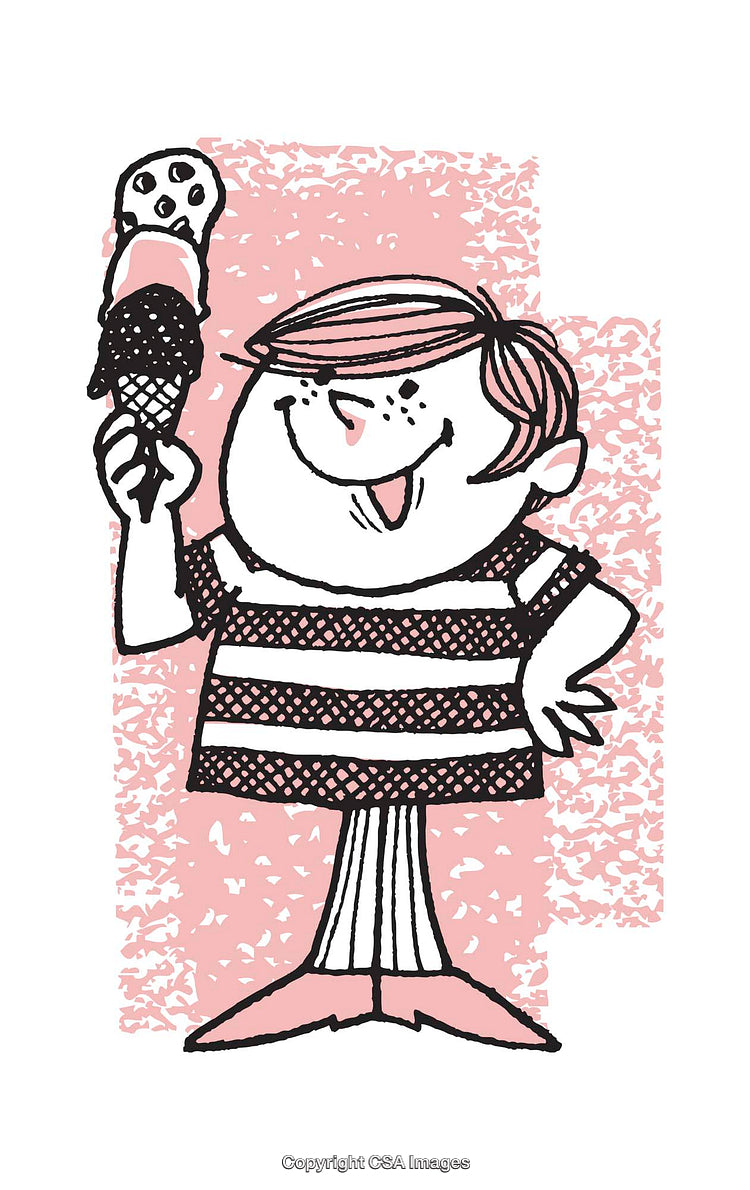 Illustration of Cartoon Child Holding Ice Cream Cone