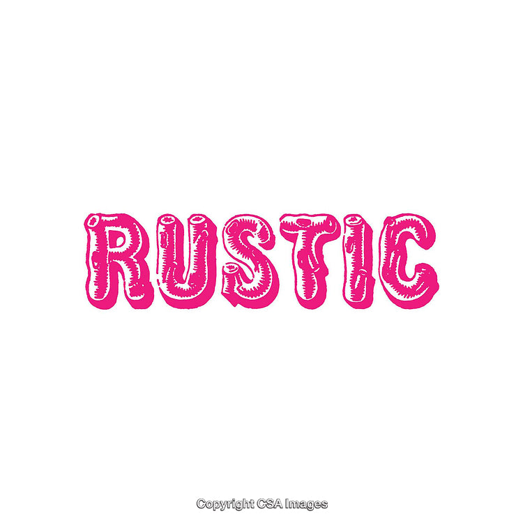 Vivid Pink Stylized Text Depicting the Word Rustic on White Background