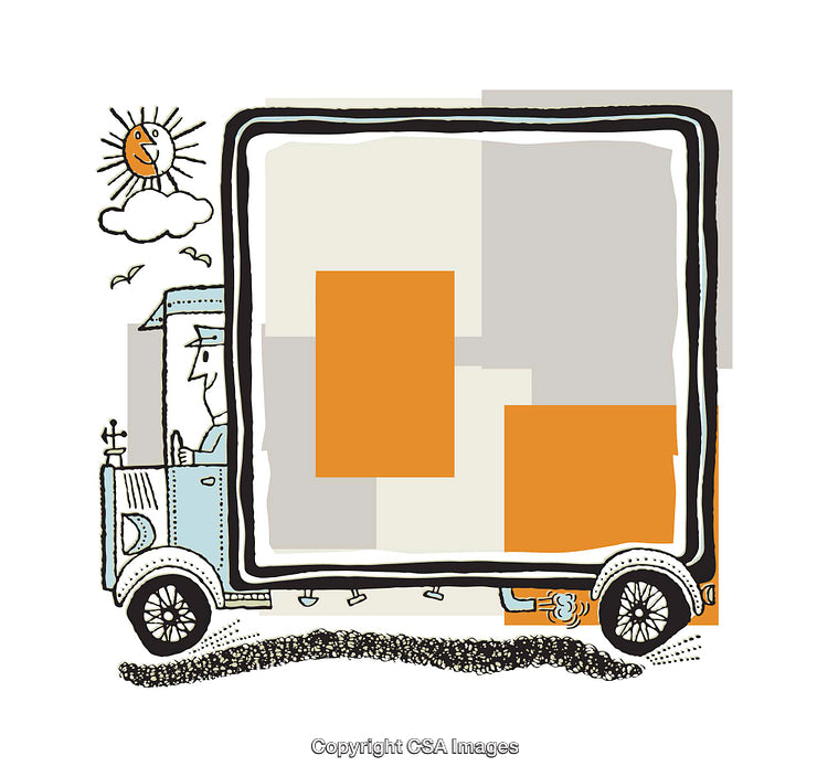 Quirky Artistic Illustration Featuring a Truck and Bright Geometrical Elements
