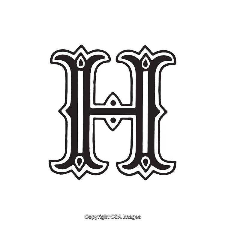 Ornate Decorative Letter H in Bold Black and White Styling