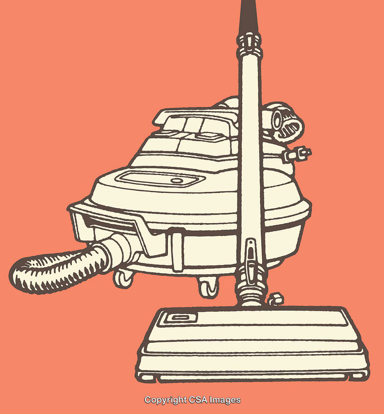 Retro Line Art Illustration of a Vacuum Cleaner on Orange Background