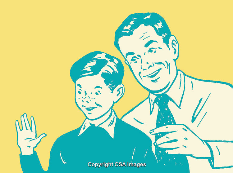 Retro Style Illustration of a Smiling Man with a Child Waving