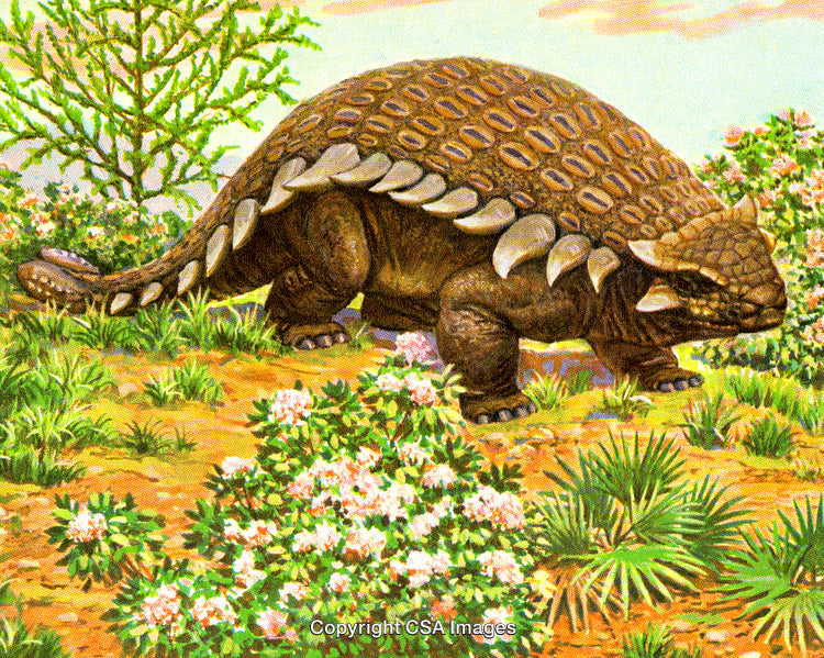 Large Armored Dinosaur Grazing in Prehistoric Landscape with Vegetation