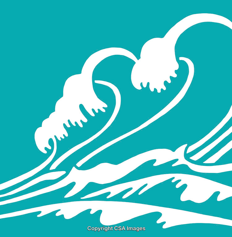 Stylized Blue and White Wave Line Art On a Turquoise Background