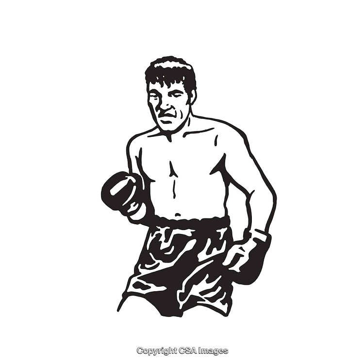 Black and White Line Art Drawing of a Boxer Mid-Action