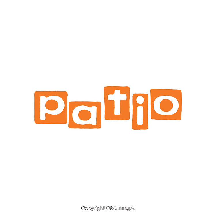 Stylized Orange Word Art Featuring the Word 'Patio' in Bold Letters