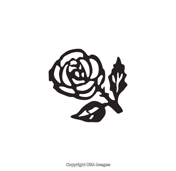 Simple Black and White Rose Icon with Leaf Detail