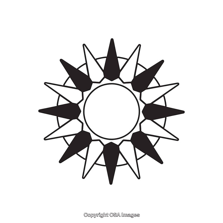 Black and White Sunburst Design with Geometric Details and Sharp Elements
