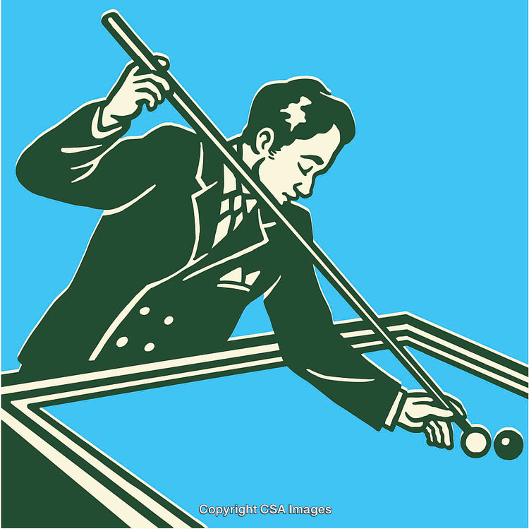 Vintage Line Art Illustration of a Man Playing Billiards or Pool Game