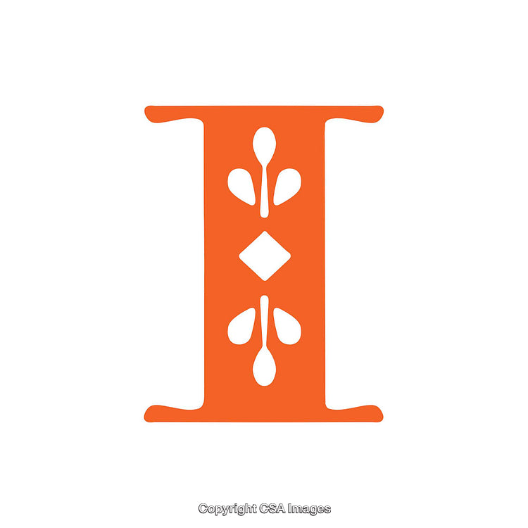 Decorative Letter I in Orange With Intricate Artistic Floral Design