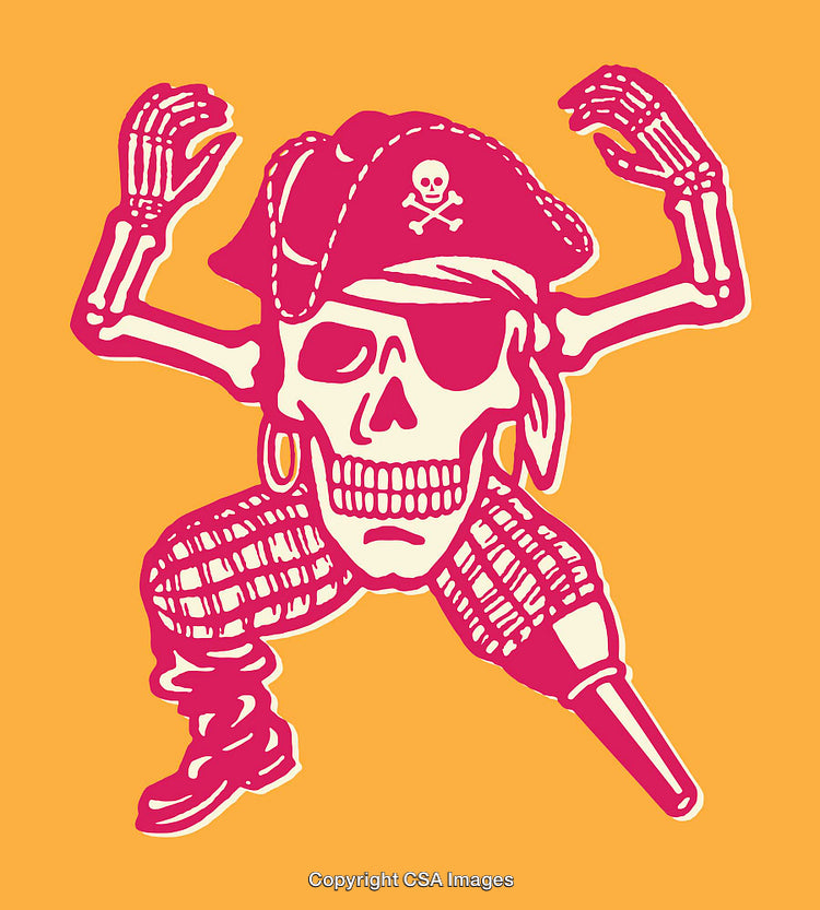 Bright Pop Art Illustration of Pirate Skeleton on Vibrant Background