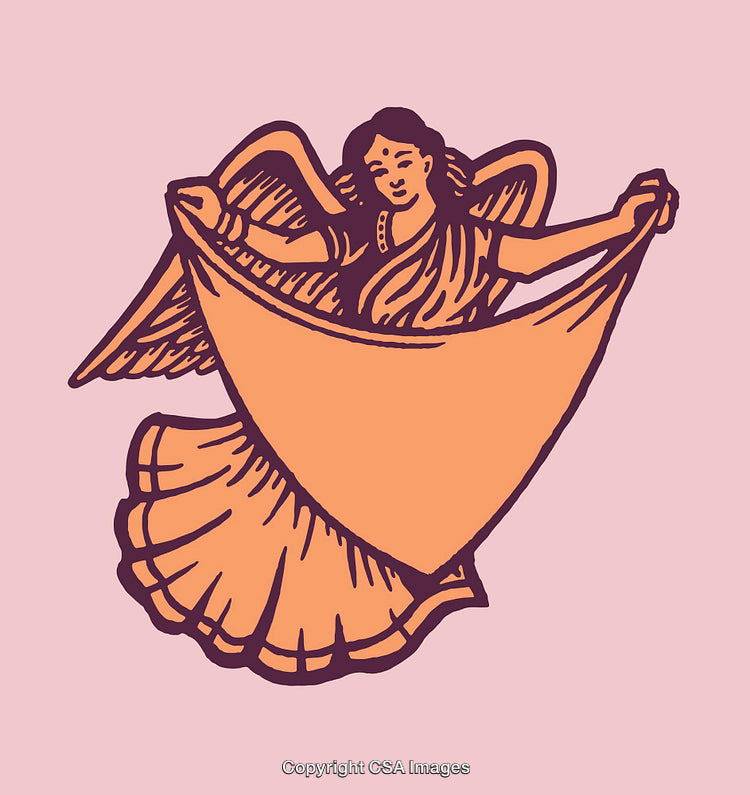 Graceful Angel Line Art Illustration in Warm Tones on Pastel Background