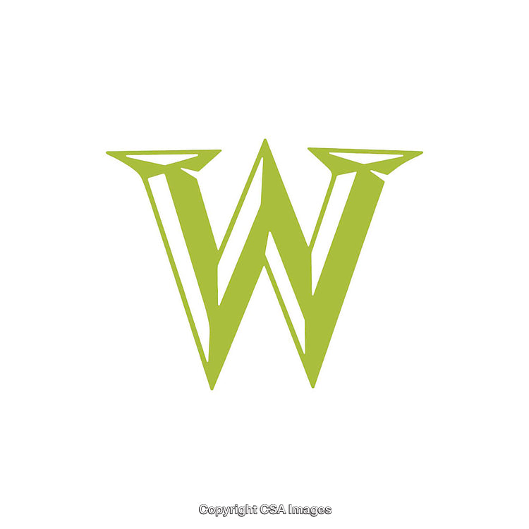 Stylized Green Letter W Isolated on a White Background