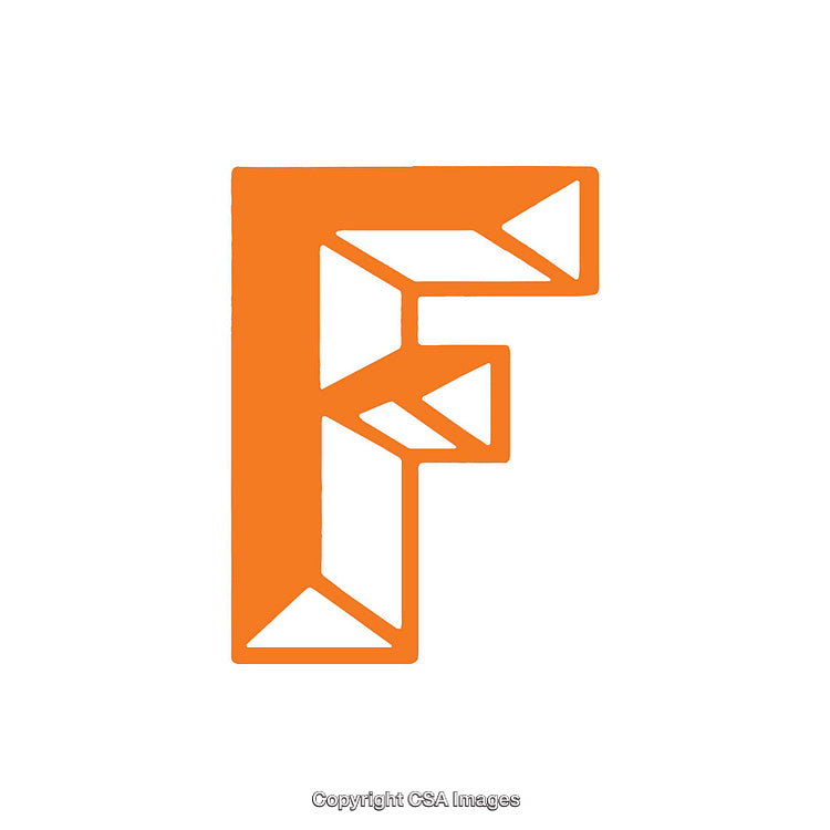 Orange Geometric Stylized Letter F Isolated on White Background